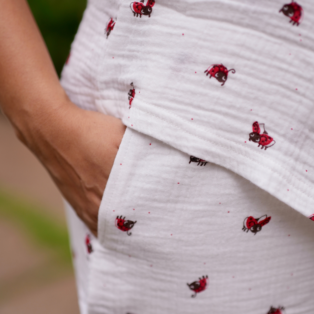 Lady Bug white muslin pyjamas