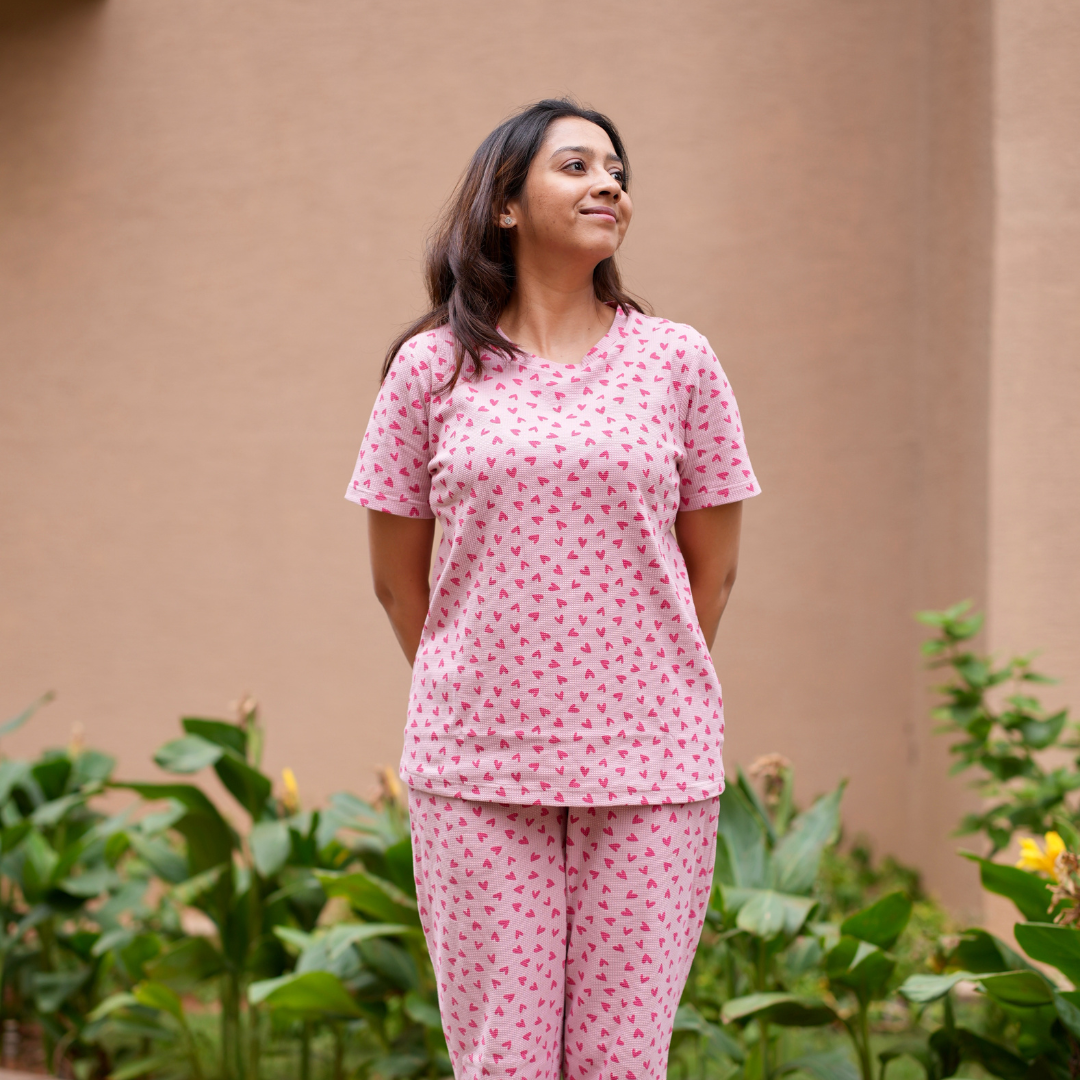 Pink Blush heart waffle Teejamas