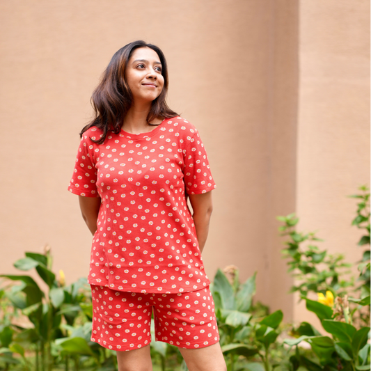 Crimson Red Daisy waffle Teejamas