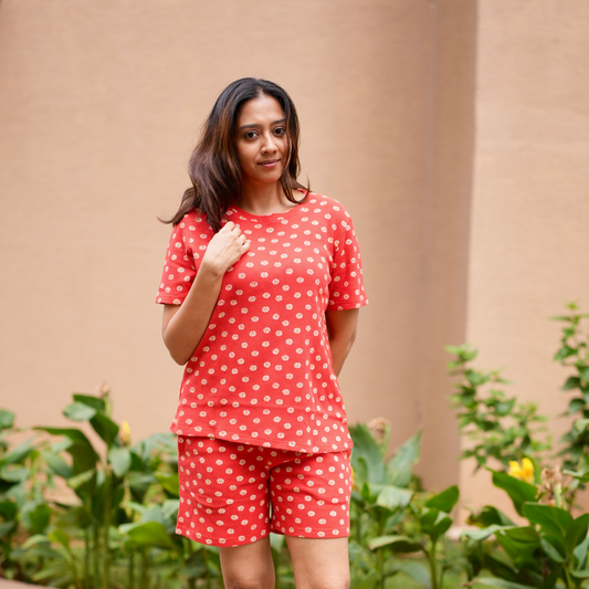 Crimson Red Daisy waffle Teejamas