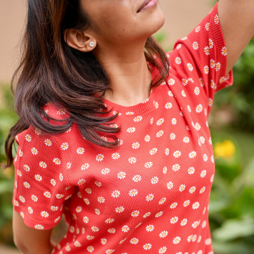 Crimson Red Daisy waffle Teejamas