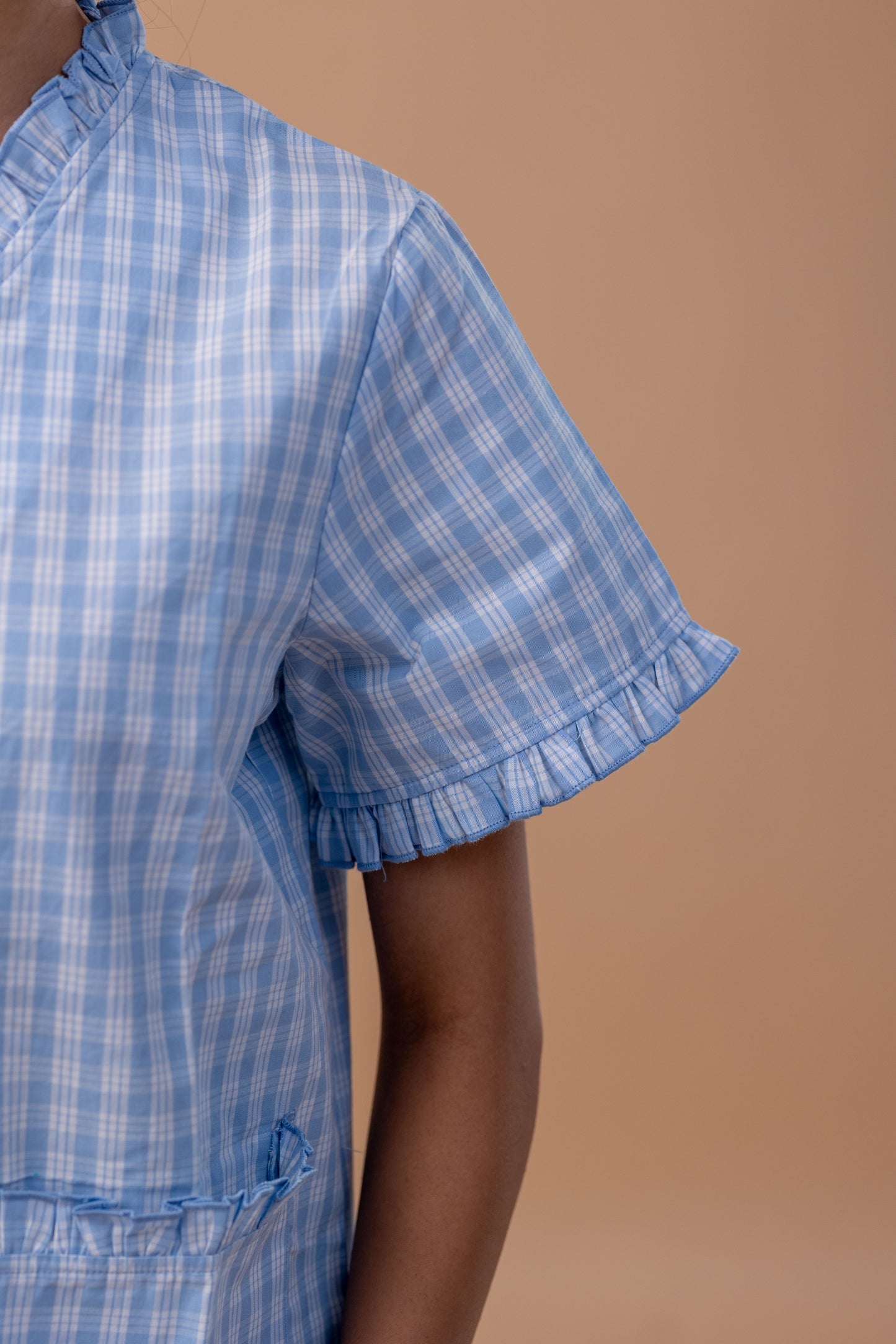 Blue Check Frill Short Set