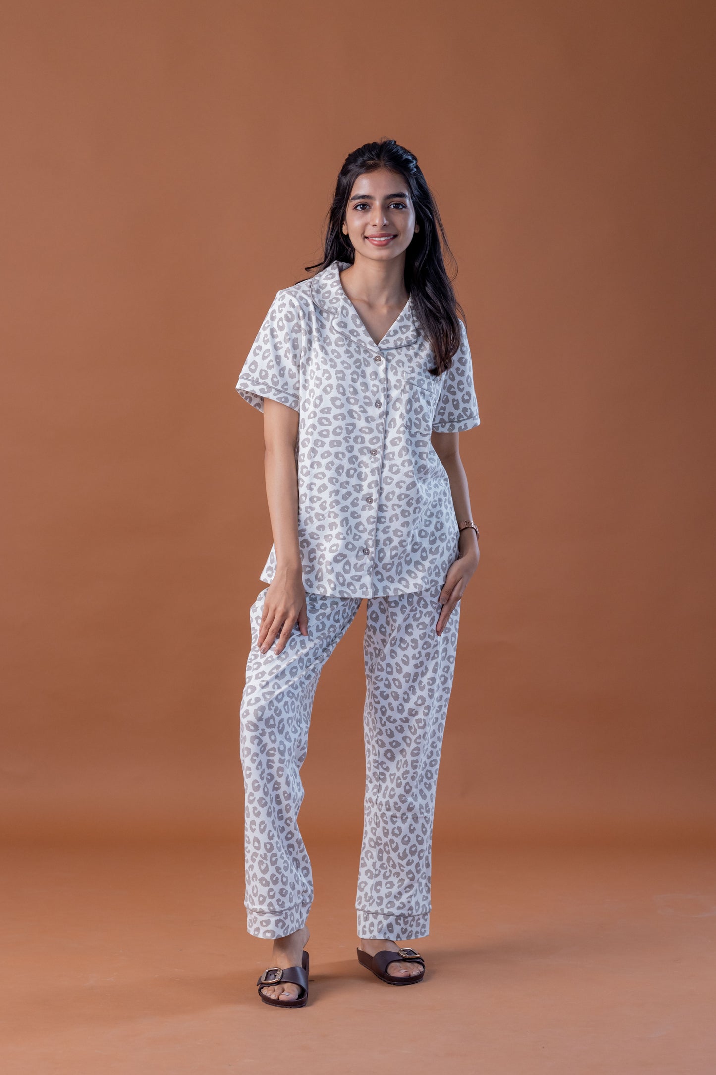 LEOPARD BEIGE COTTON PYJAMAS