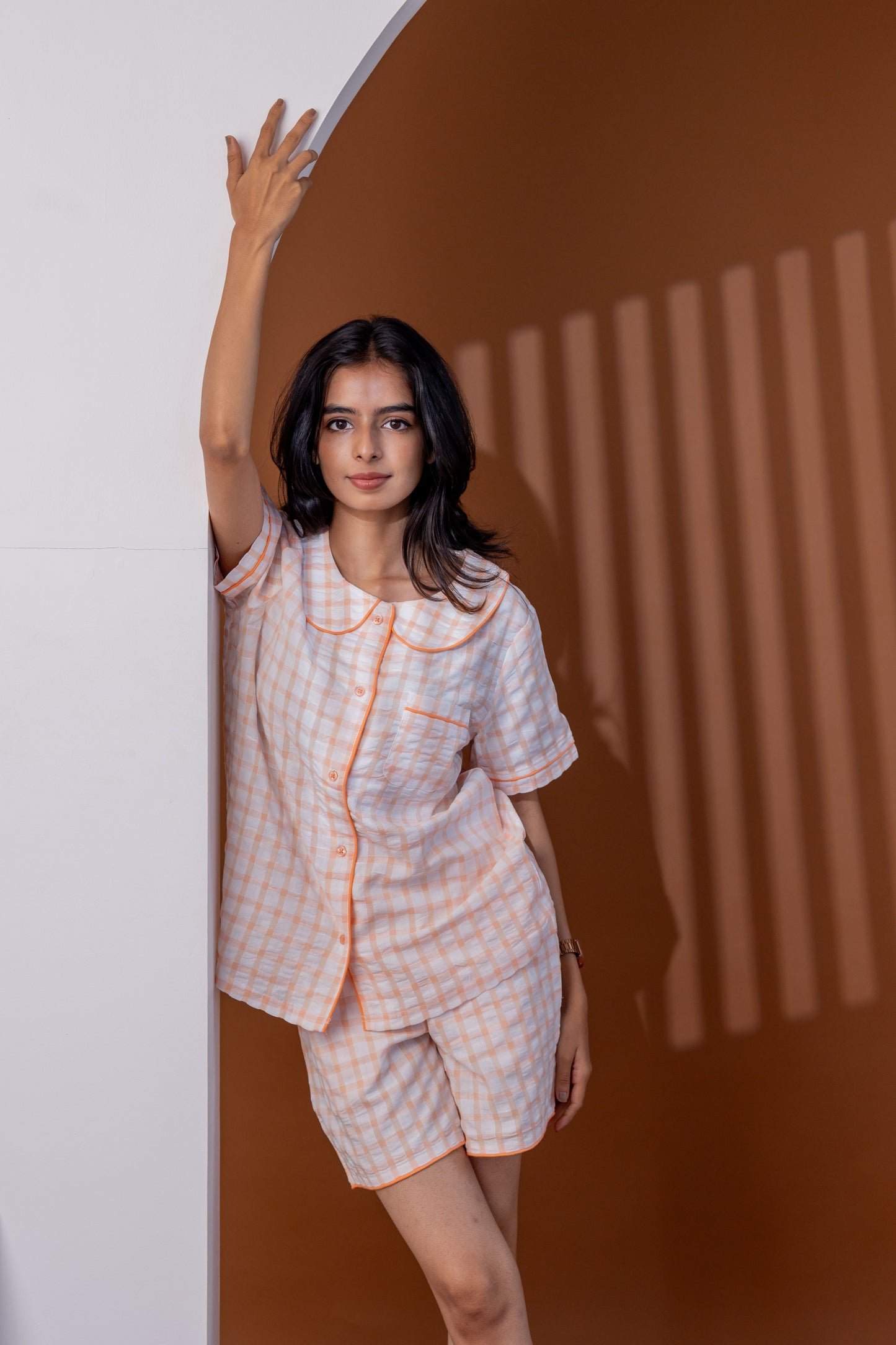 CORAL GINGHAM PETER PAN SET