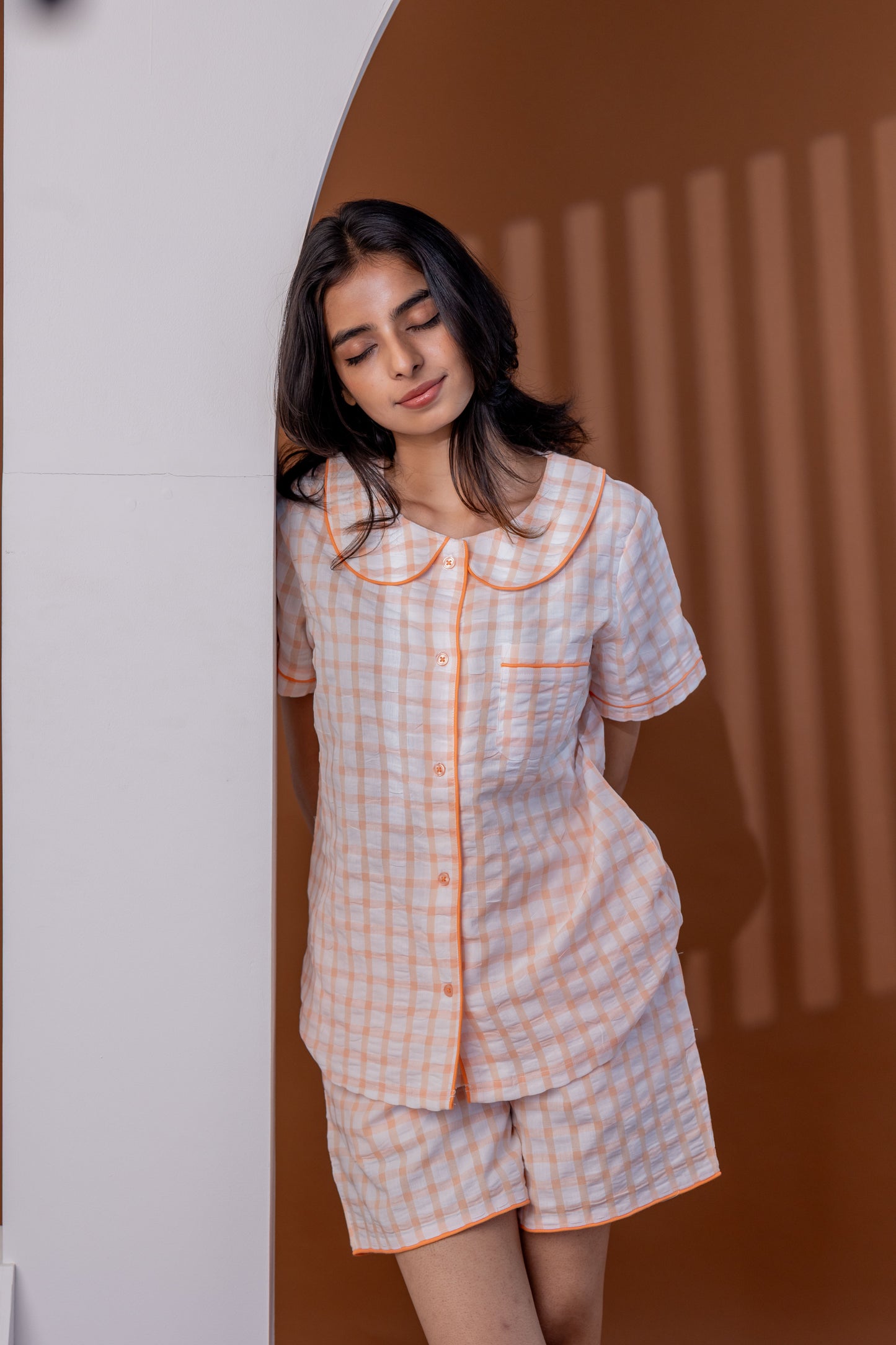 CORAL GINGHAM PETER PAN SET