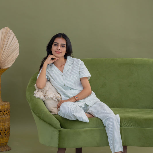 PASTEL GREEN STRIPE COTTON SET
