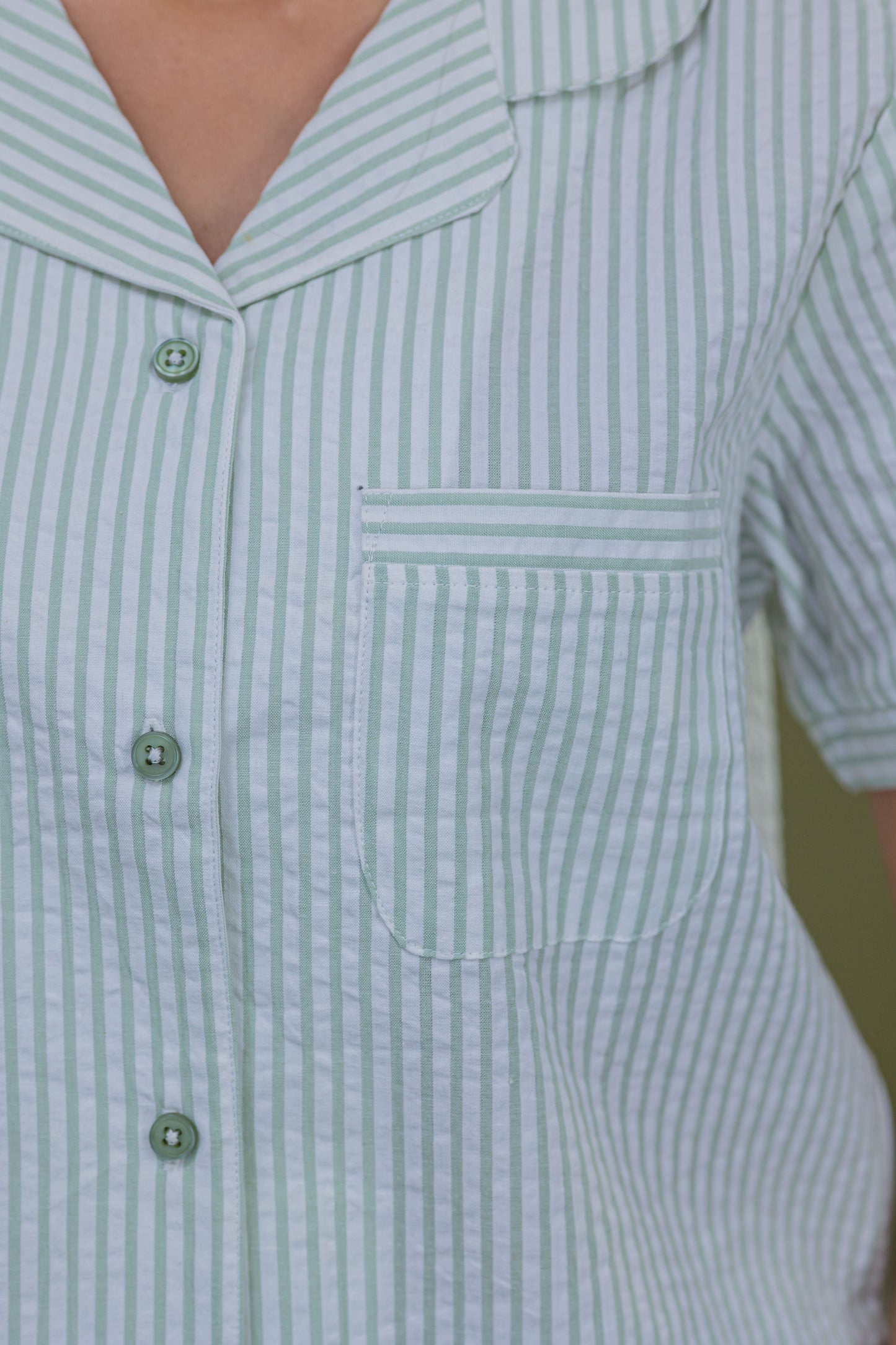 PASTEL GREEN STRIPE COTTON SET