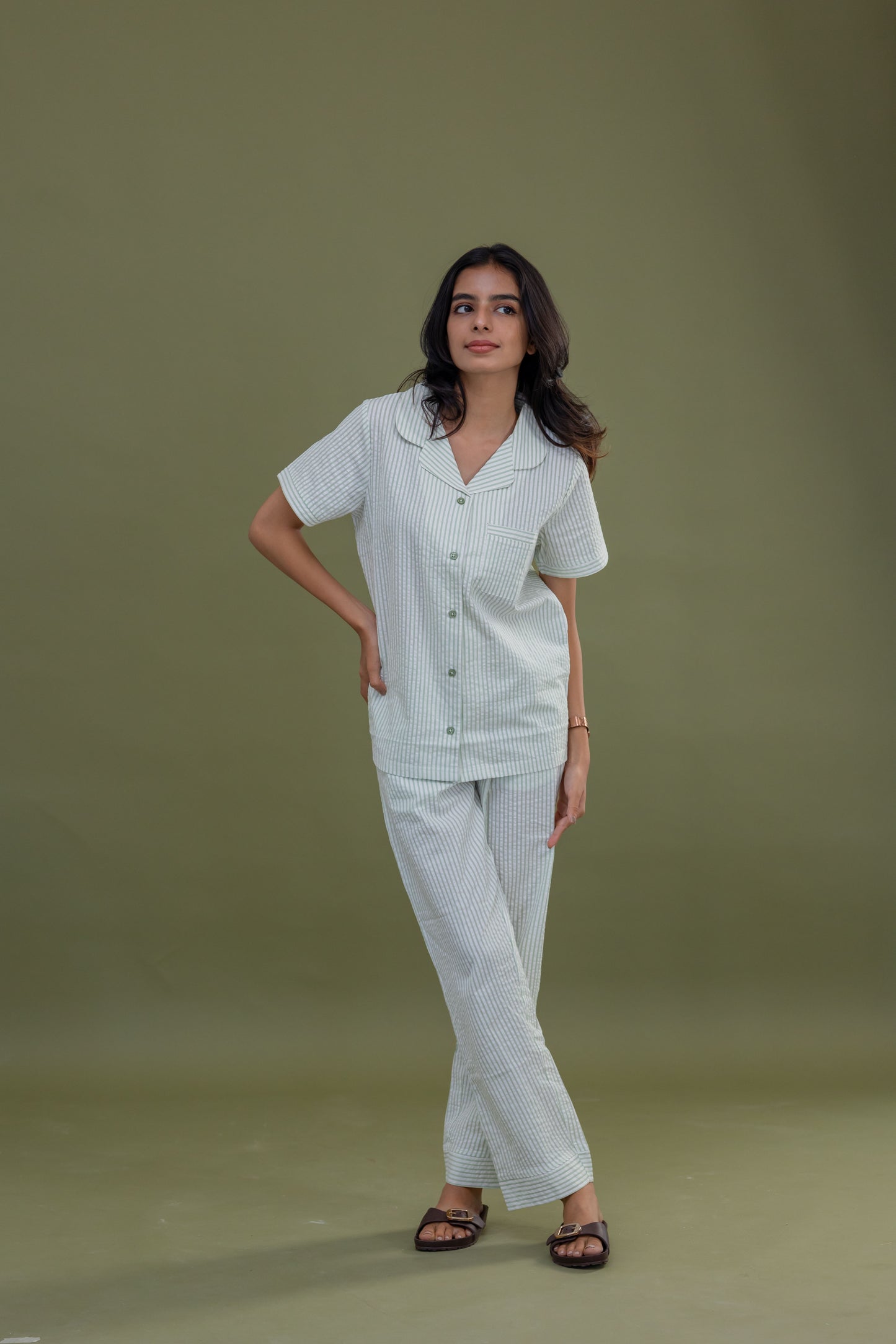 PASTEL GREEN STRIPE COTTON SET
