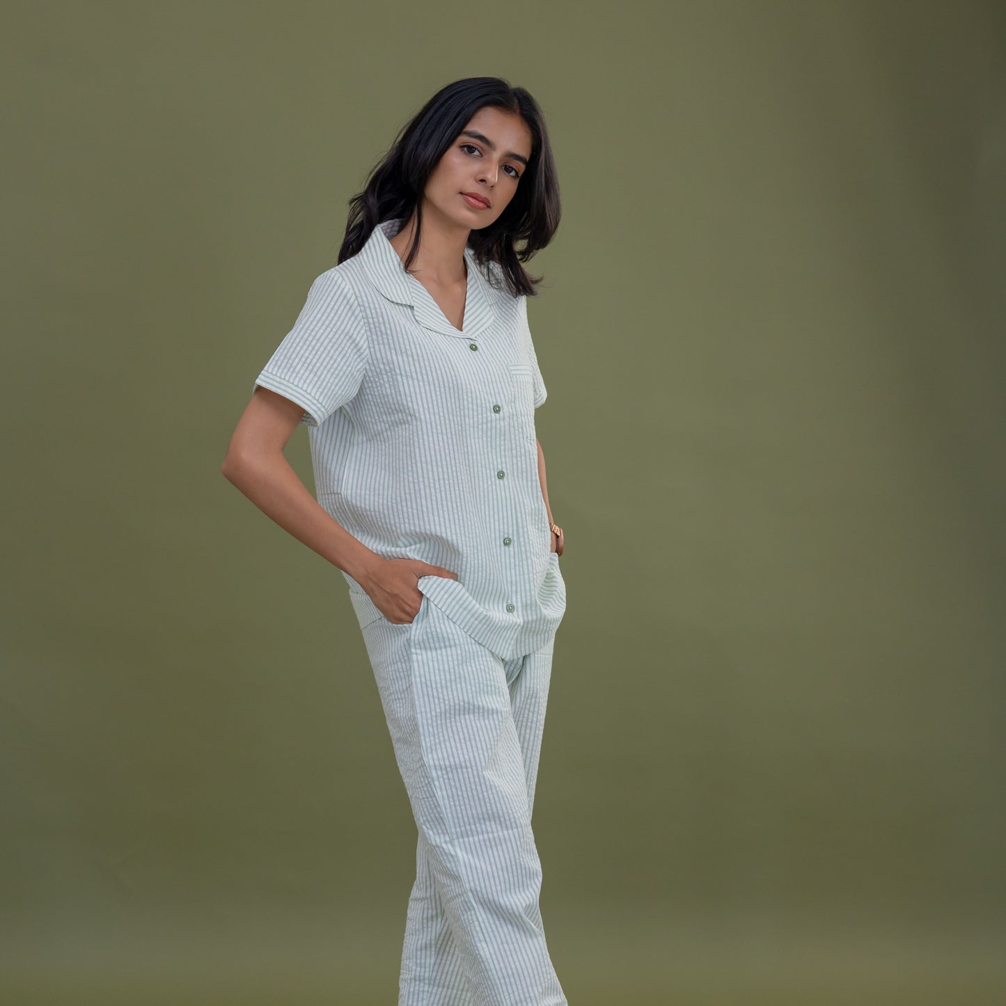 PASTEL GREEN STRIPE COTTON SET