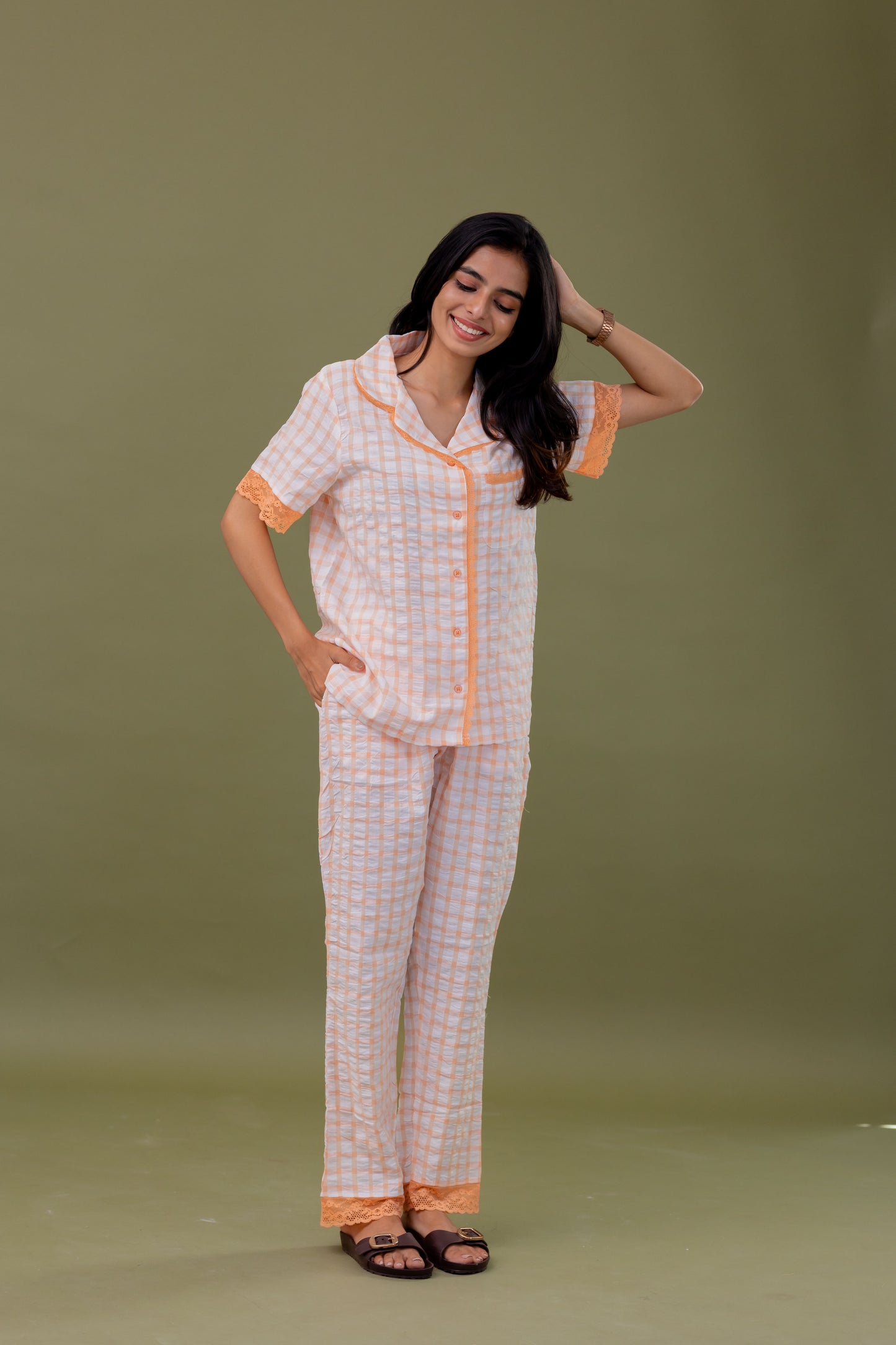 APRICOT CHECK LOUNGE SET