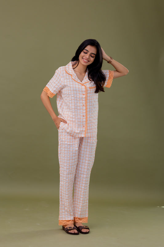 APRICOT CHECK LOUNGE SET