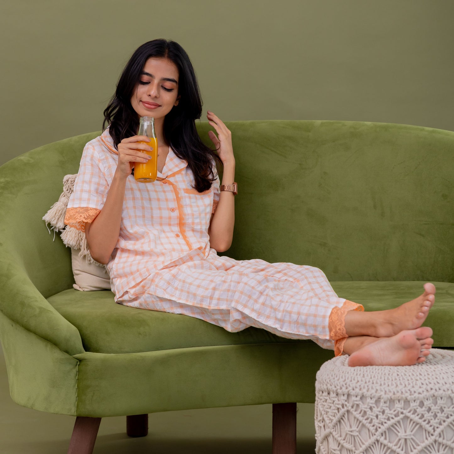 APRICOT CHECK LOUNGE SET