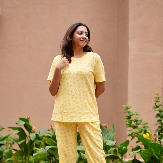 Yellow Bloom waffle Teejamas