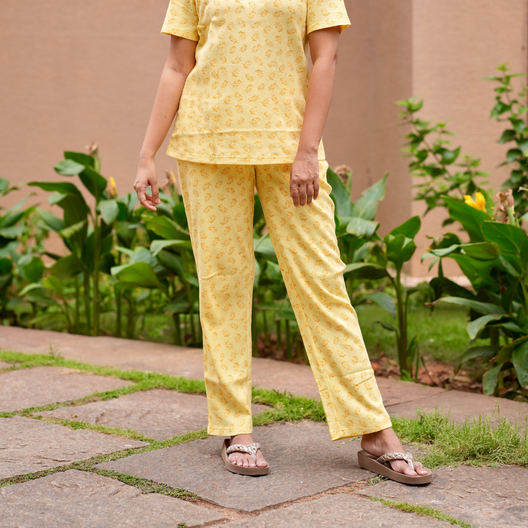 Yellow Bloom waffle Teejamas