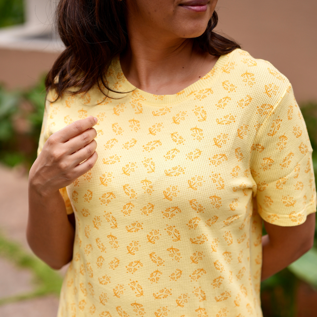 Yellow Bloom waffle Teejamas