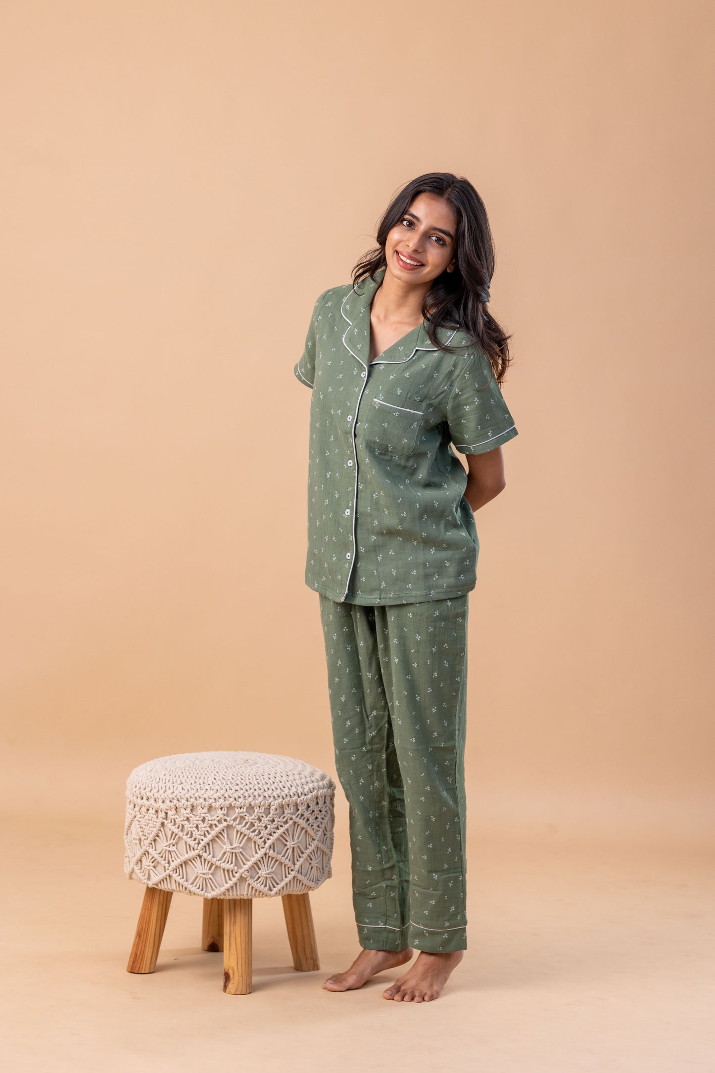 Moss Dusk Green Muslin Pyjamas