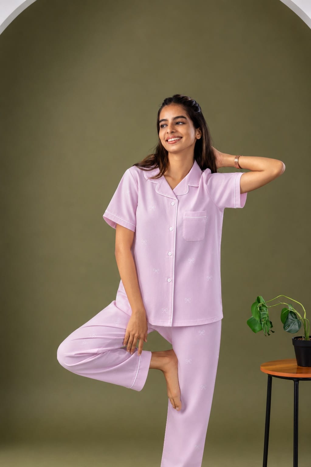 Pink Hues Bow Cotton Pyjamas